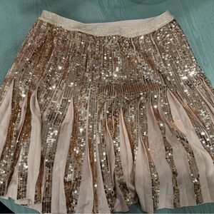 Anthropologie Sequin Pleated Skirt in Rose Gold sz. 14